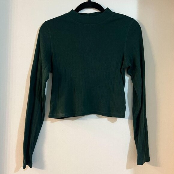 American Eagle Ribbed Mock Neck Crop Sweater — M | Forest Green - Picture 1 of 6